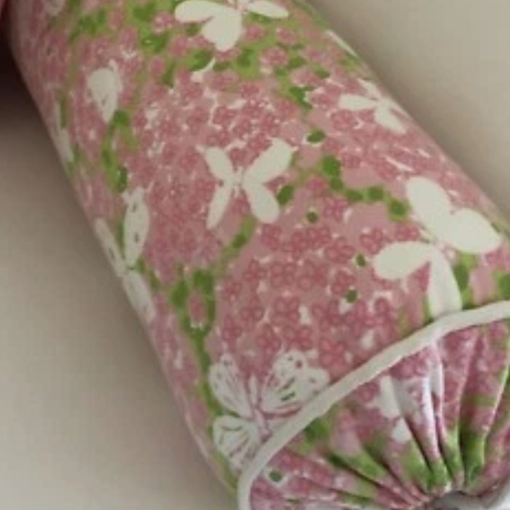 Lilly Pulitzer Pink and Green Floral Bolster Pillow